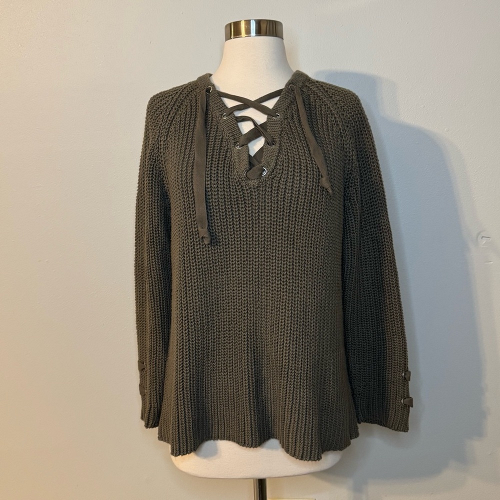 Pure Handknit Sweater Size Small Olive Green 100% Cotton
